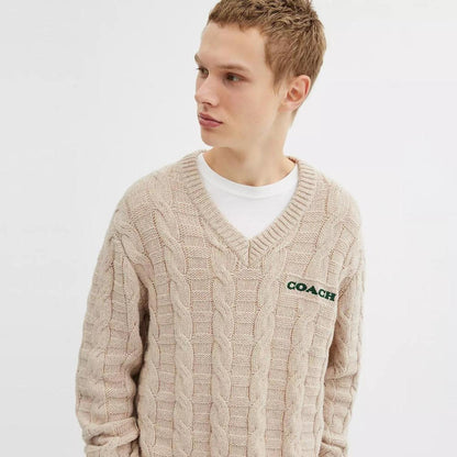 Coach Outlet Cable Knit V Neck Sweater