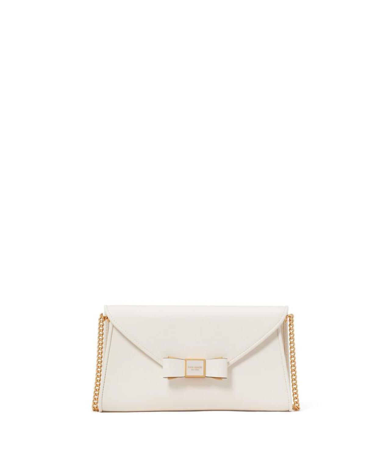 Morgan Bow Embellished Saffiano Leather Envelope Flap Crossbody