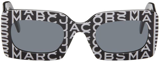 Black & White Monogram Rectangular Sunglasses