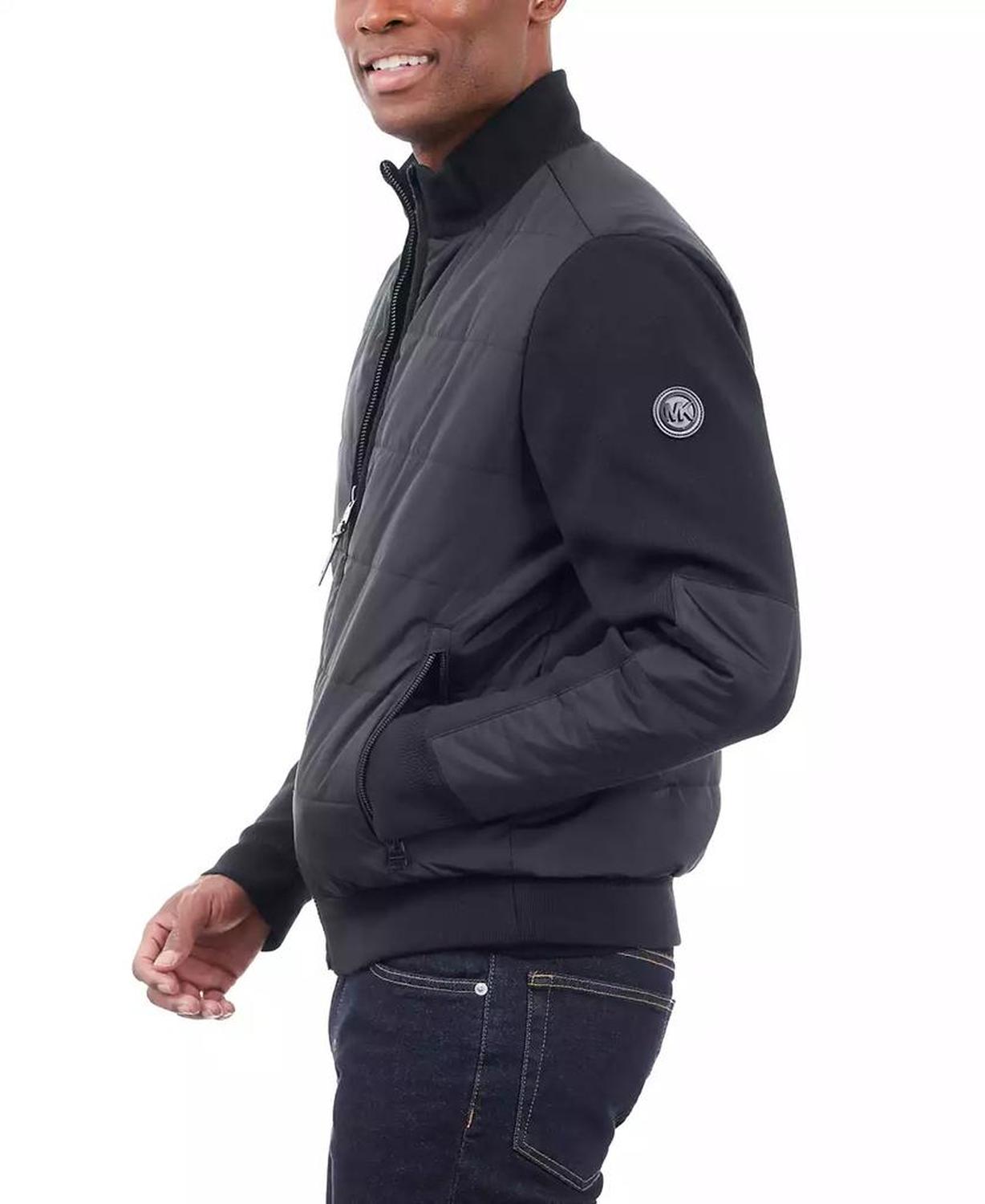 Men's Mixed-Media Knit-Sleeve Puffer Jacket