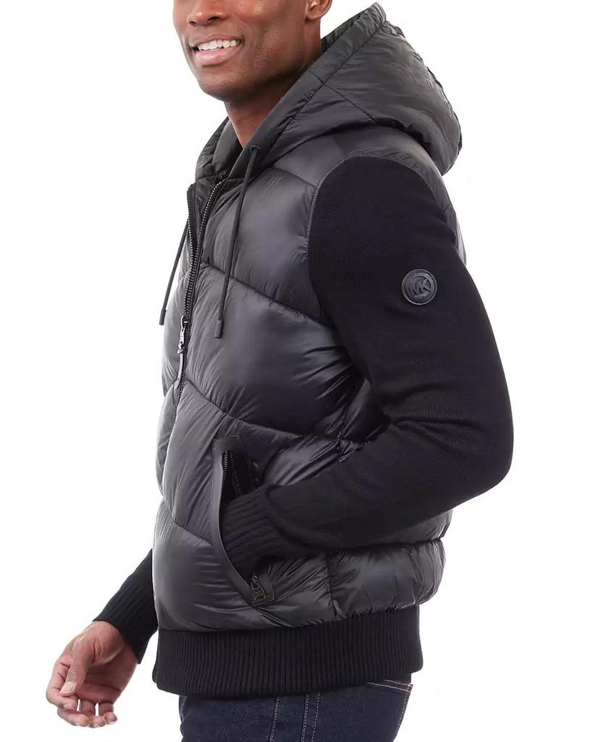 Men's Mixed-Media Hooded Zip Sweater Jacket