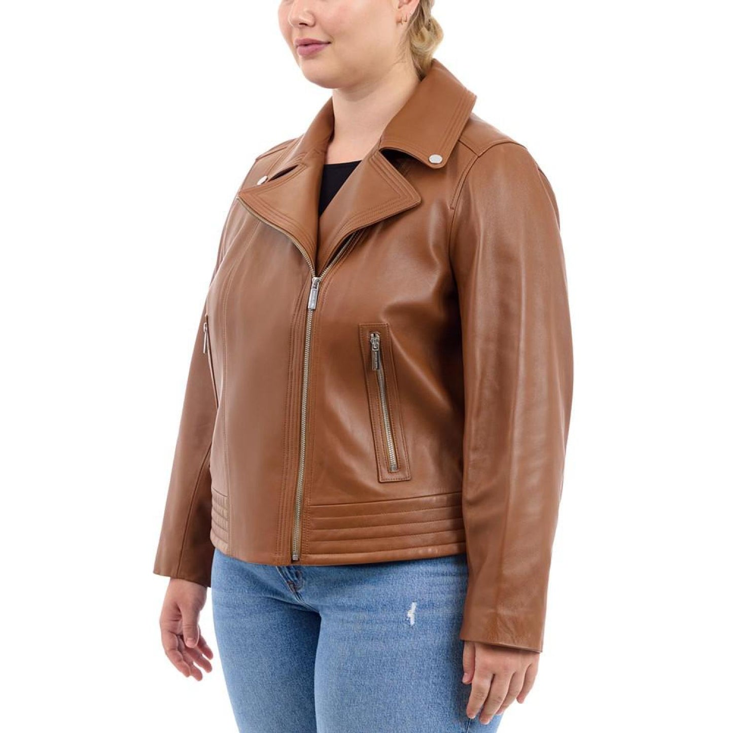 Plus Size Asymmetric Leather Moto Coat