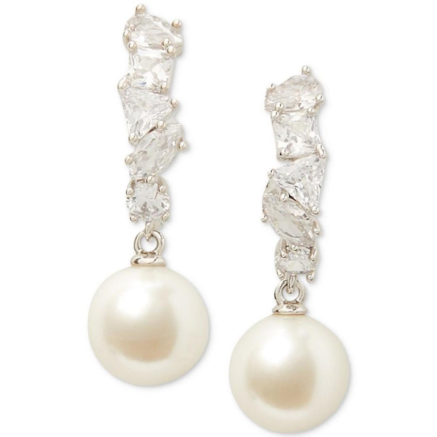 Silver-Tone Cubic Zirconia & Imitation Pearl Drop Earrings