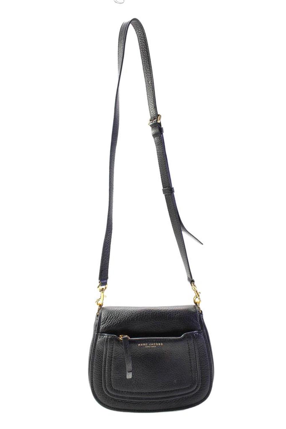 Marc Jacobs Womens Leather Foldover Magnetic Closure Shoulder Bag Black