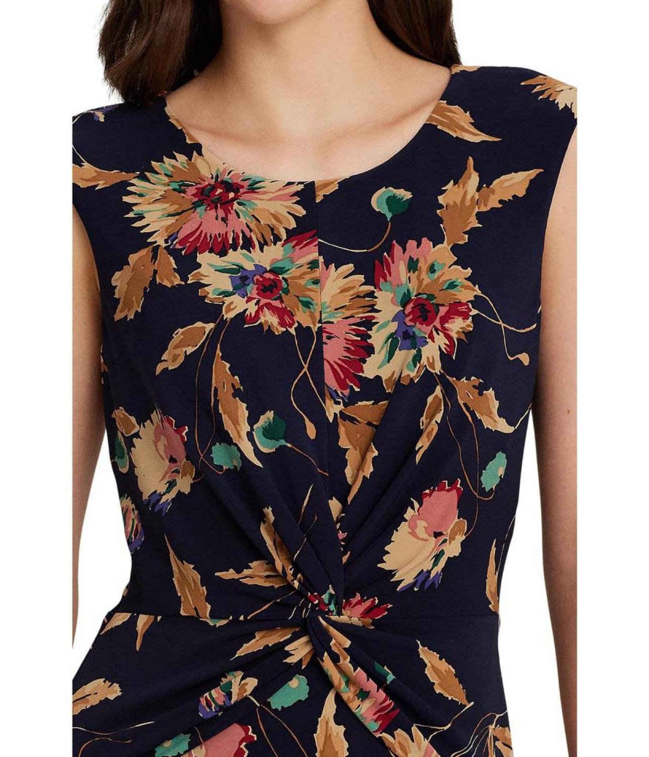 Floral Twist-Front Stretch Jersey Dress