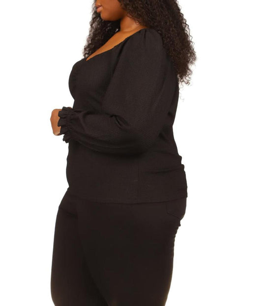 Plus Size Long Sleeve Puff Sleeve Ruched Top