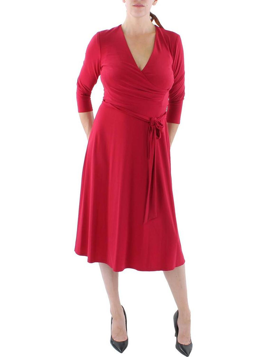 Womens Surplice Calf Midi Dress