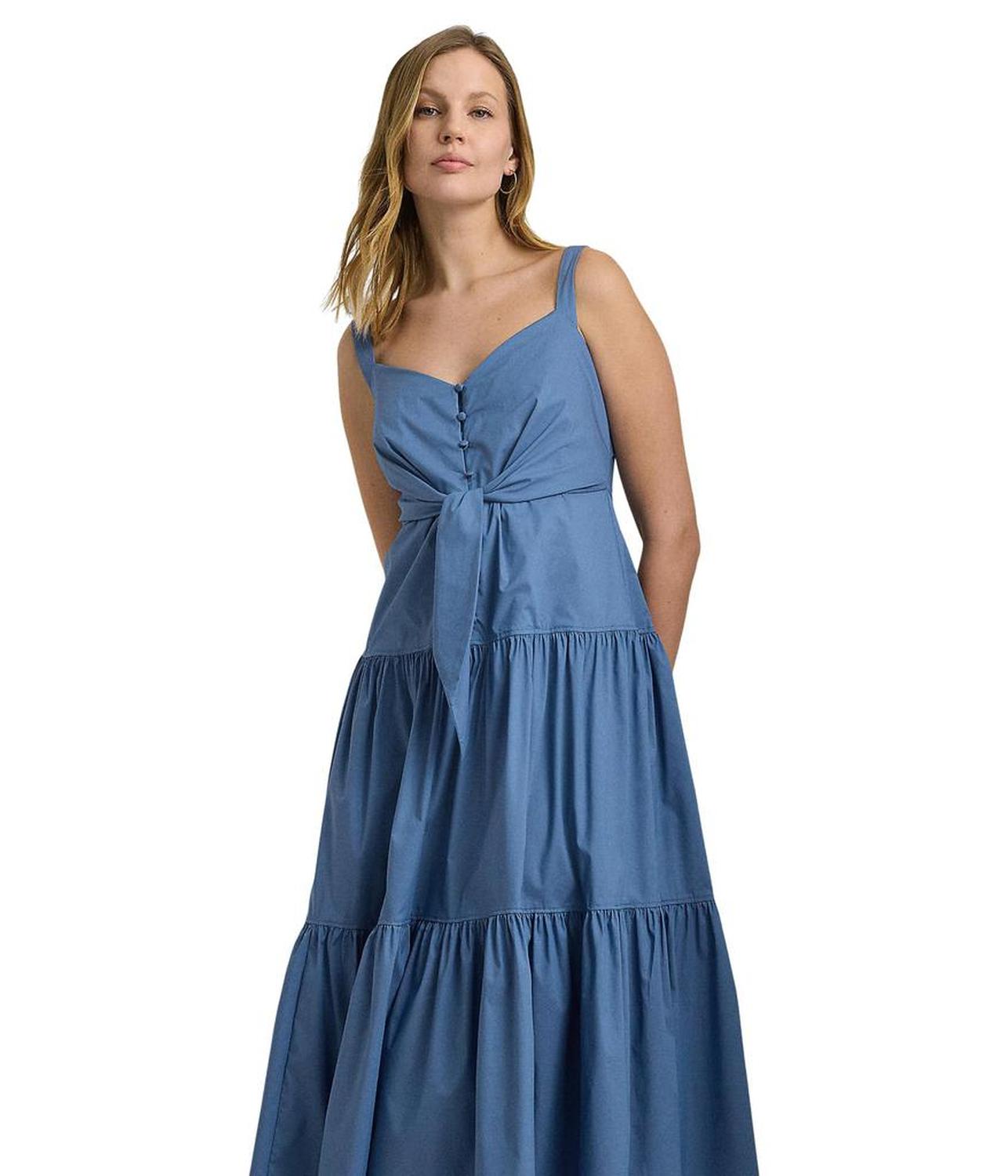 Cotton-Blend Tie-Front Tiered Dress