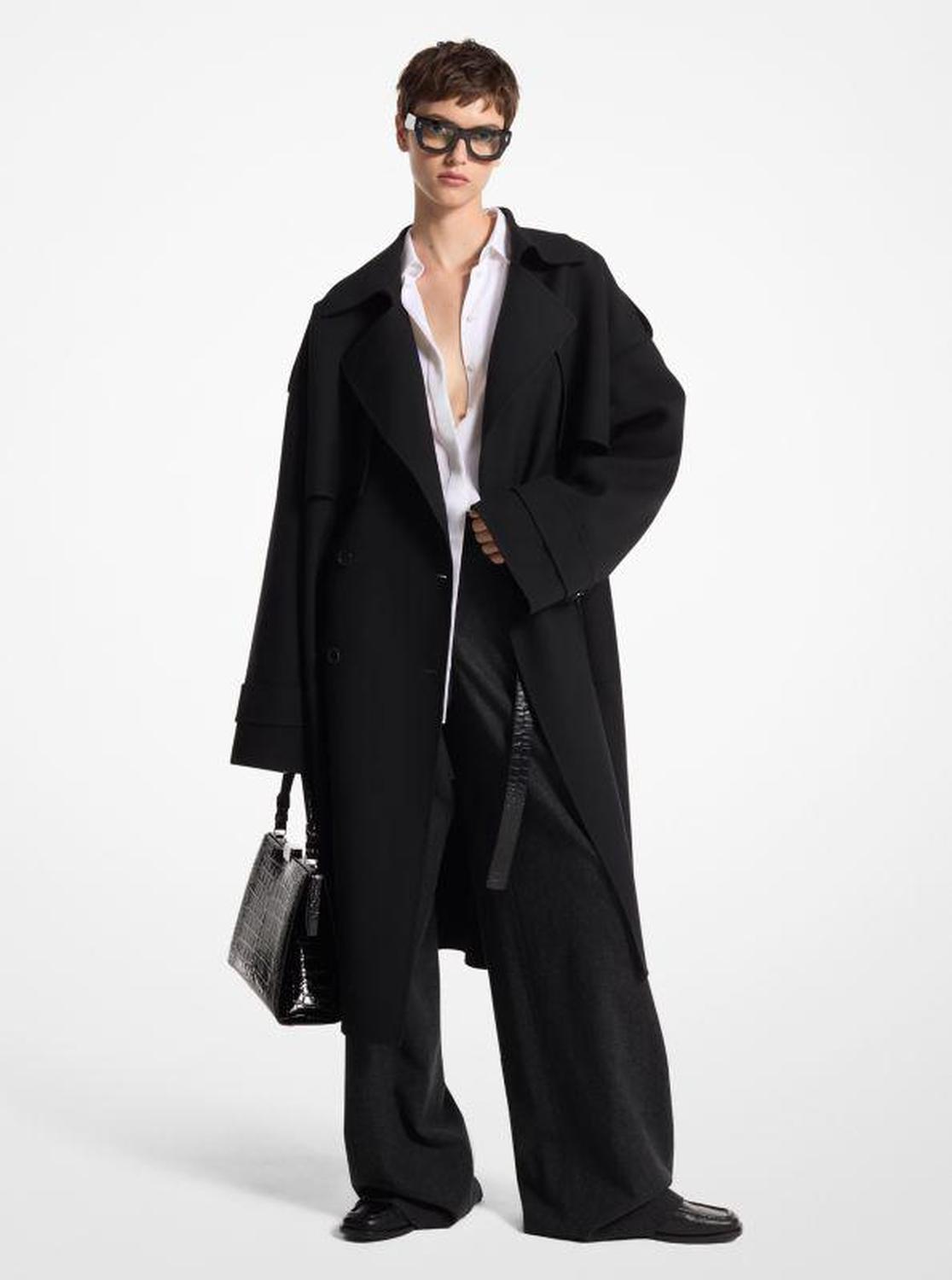 Double Faced Wool Blend Gabardine Trench Coat