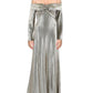 Womens Metallic Off-The-Shoulder Evening Dress