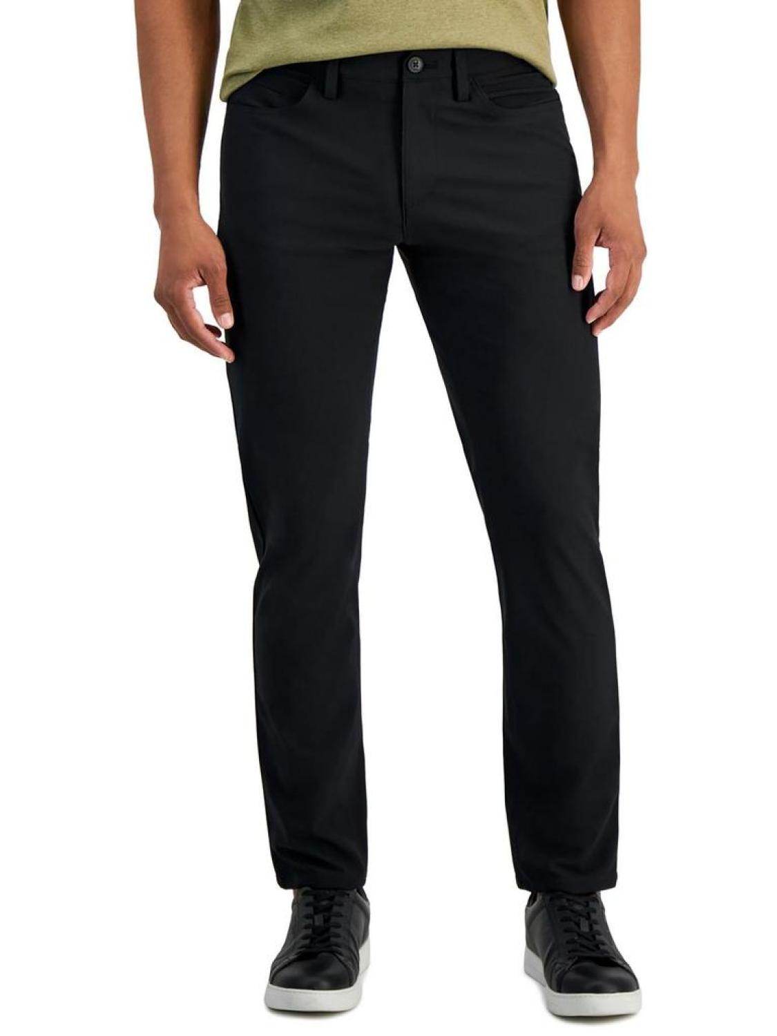 Mens Mid-Rise Solid Straight Leg Pants