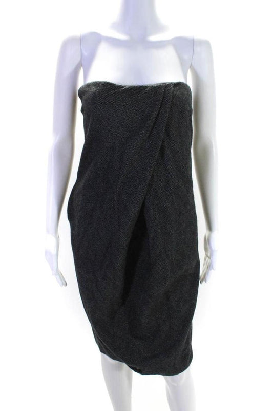 Max Mara Womens Wool Fleece Square Neck Pleated Mini Sheath Dress Gray