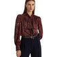 Paisley Satin Charmeuse Tie-Neck Blouse