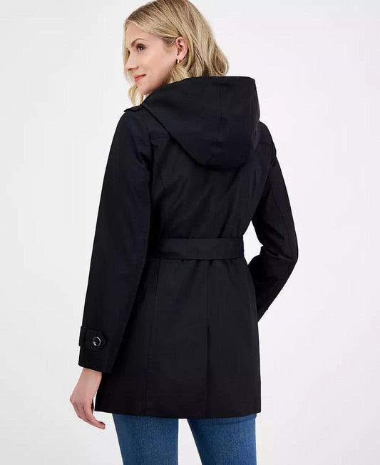 Women's Double-Breasted Belted Hooded Coat, Exclusively at Macy's