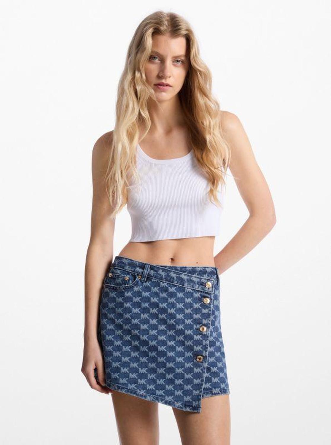 Logo Jacquard Denim Wrap Skirt