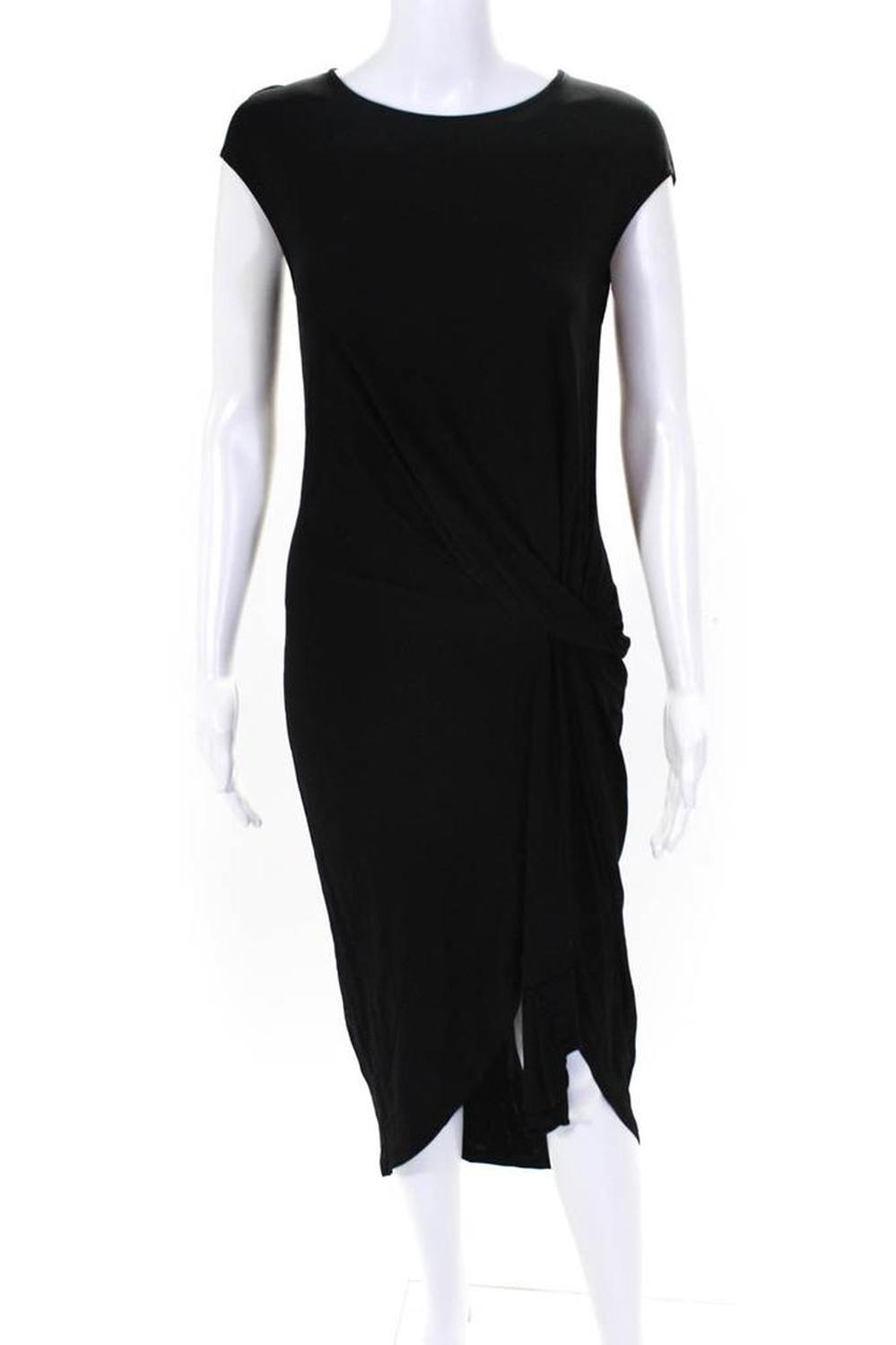 Michael Kors Collection Womens Jersey Knit Drape Ruffle Hi-Low Black Dress