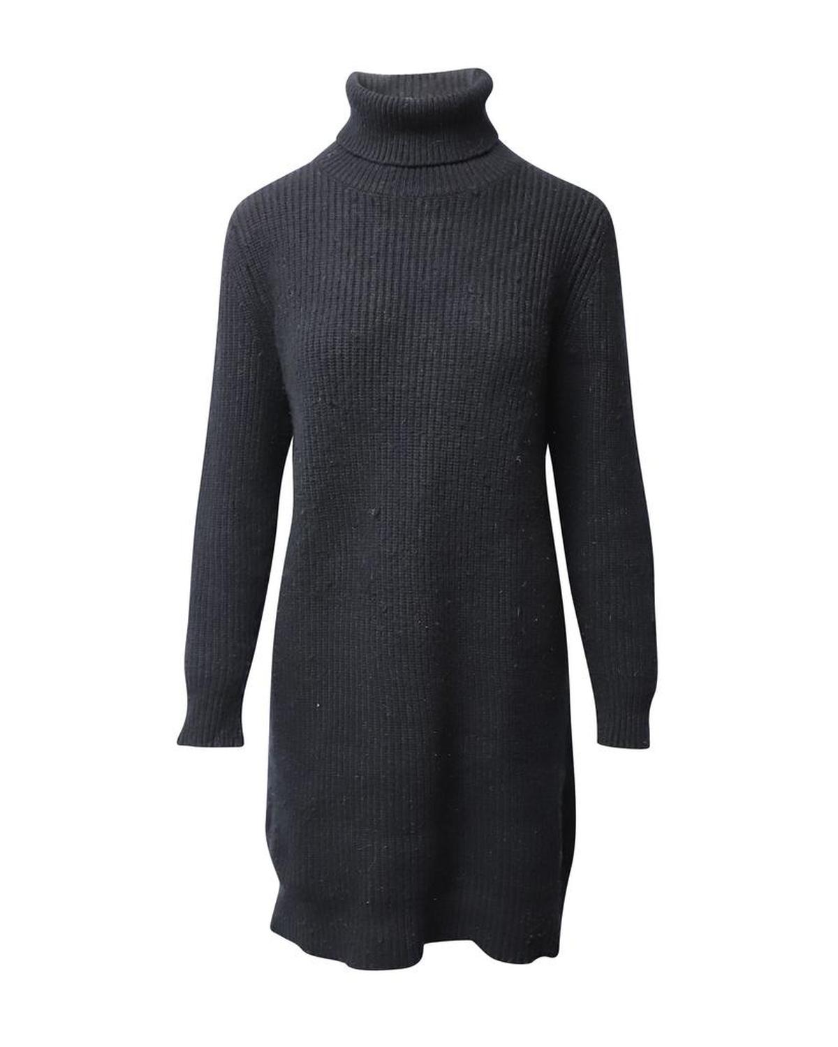 Michael Michael Kors Ribbed-Knit Turtleneck Mini Dress in Black Nylon