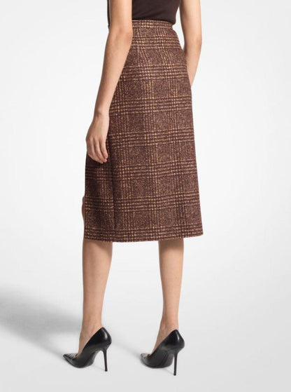 Glen Plaid Wool Blend Tweed Slit Skirt