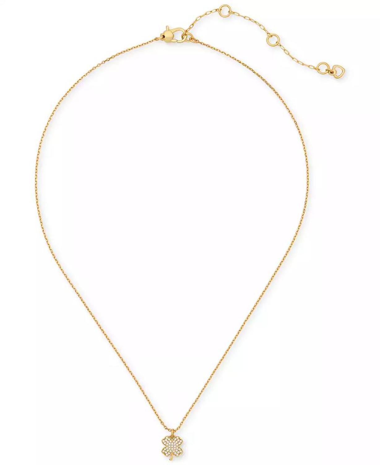 Lucky Charm Gold-Tone Pavé Crystal Clover Pendant Necklace, 16" + 3" extender