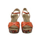 Marc Jacobs Floral Wedge Sandals in Orange Leather