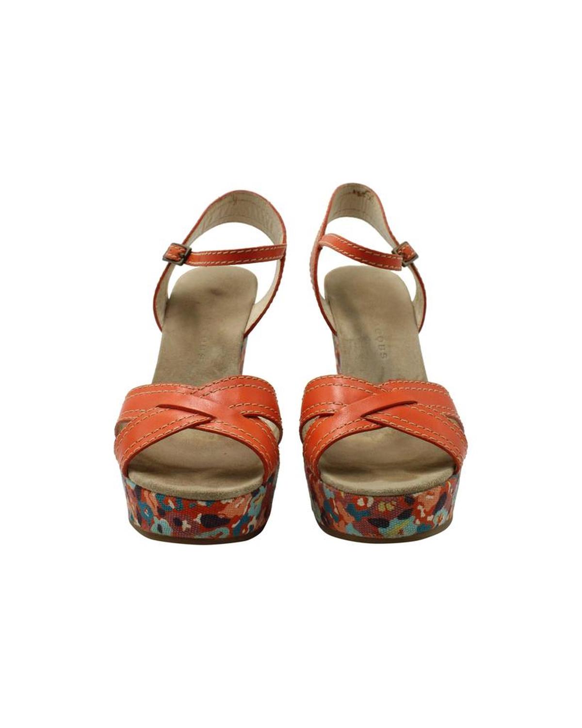 Marc Jacobs Floral Wedge Sandals in Orange Leather