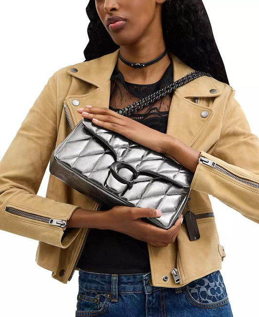 Metallic Leather Quilted Tabby Shoulder Bag 26