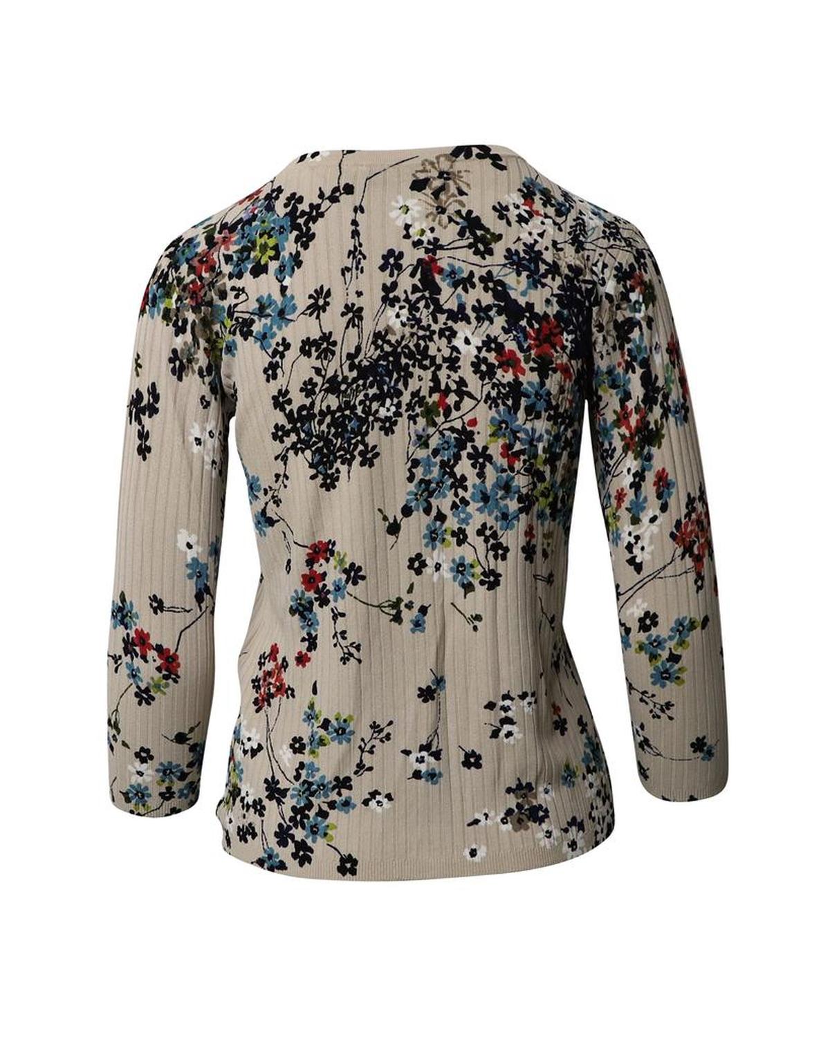 Max Mara Ribbed Floral Cardigan in Beige Viscose