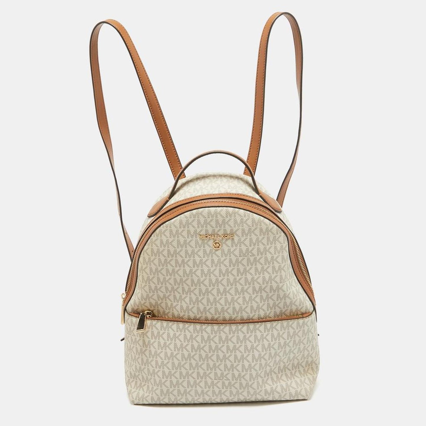 Michael Kors Brown/white Signature Coated Canvas And Leather Valerie Backpack