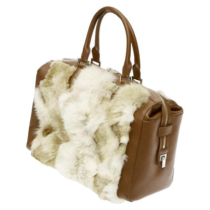 collection leather coyote fur duffel tote bag