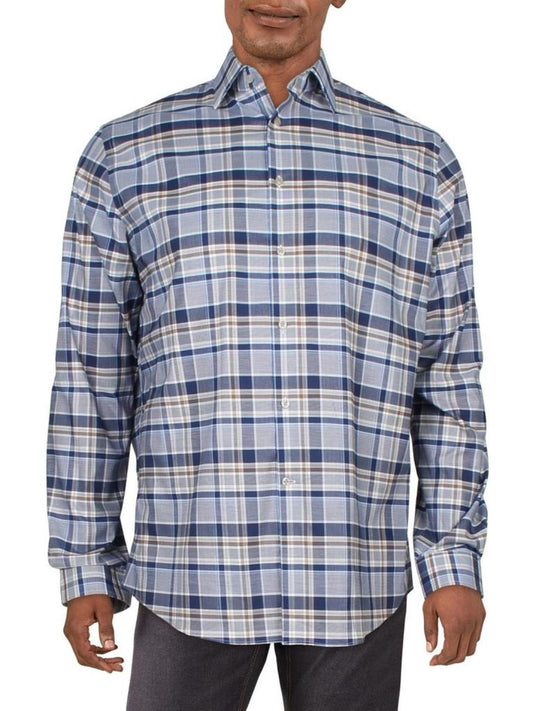 Mens Plaid Stretch Button-Down Shirt