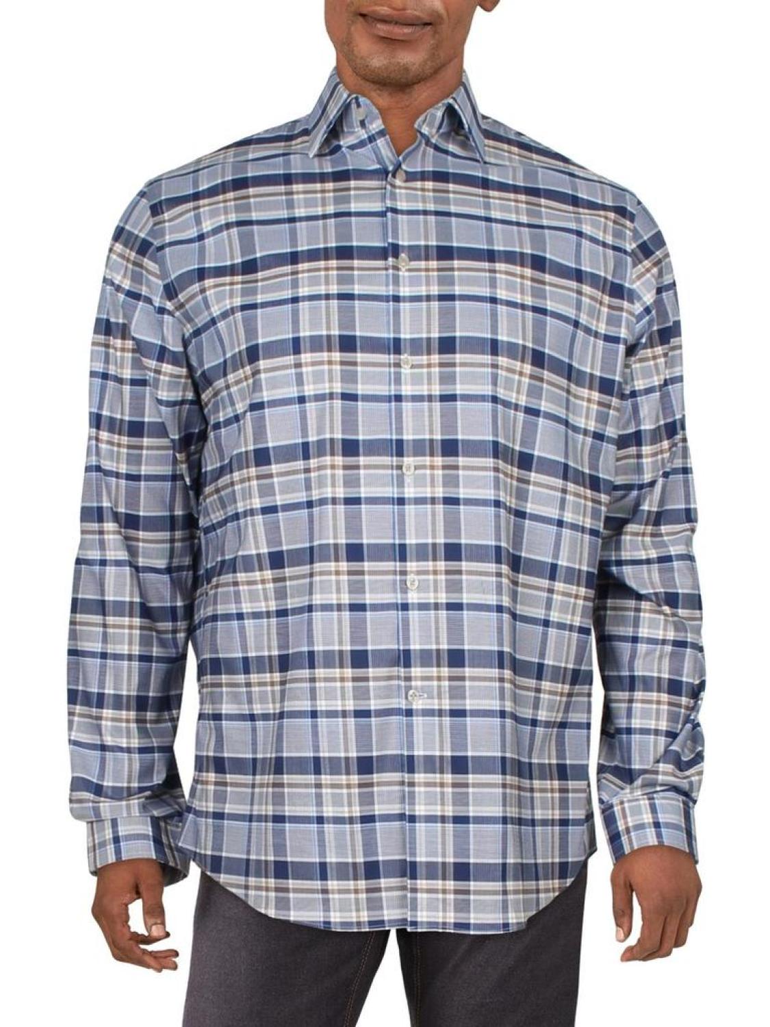 Mens Plaid Stretch Button-Down Shirt