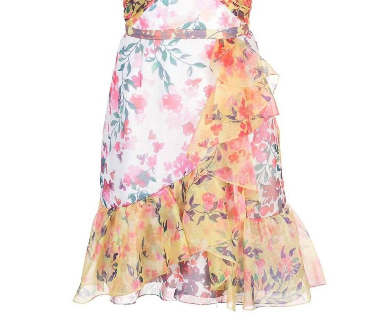 Floral Organza One Shoulder Mini Dress In Multicolor