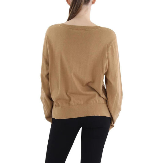 Womens Button Trim Long Sleeve Crewneck Sweater