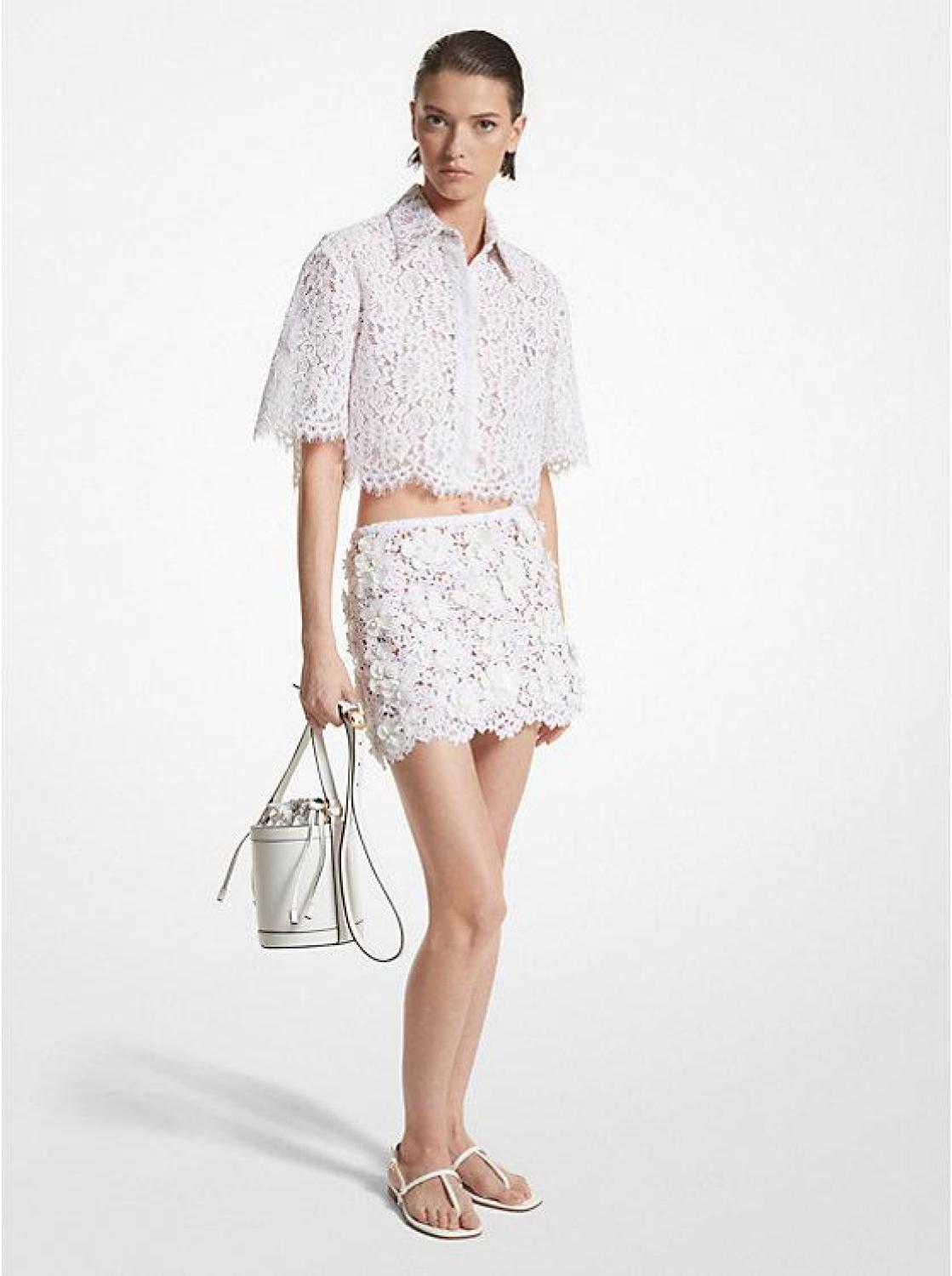 Hand-Embroidered Floral Lace Skirt