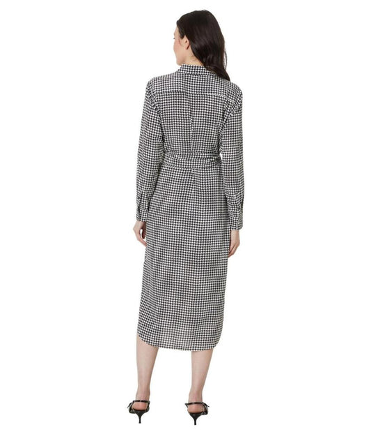 Petite Houndstooth Belted Crepe Shirtdress