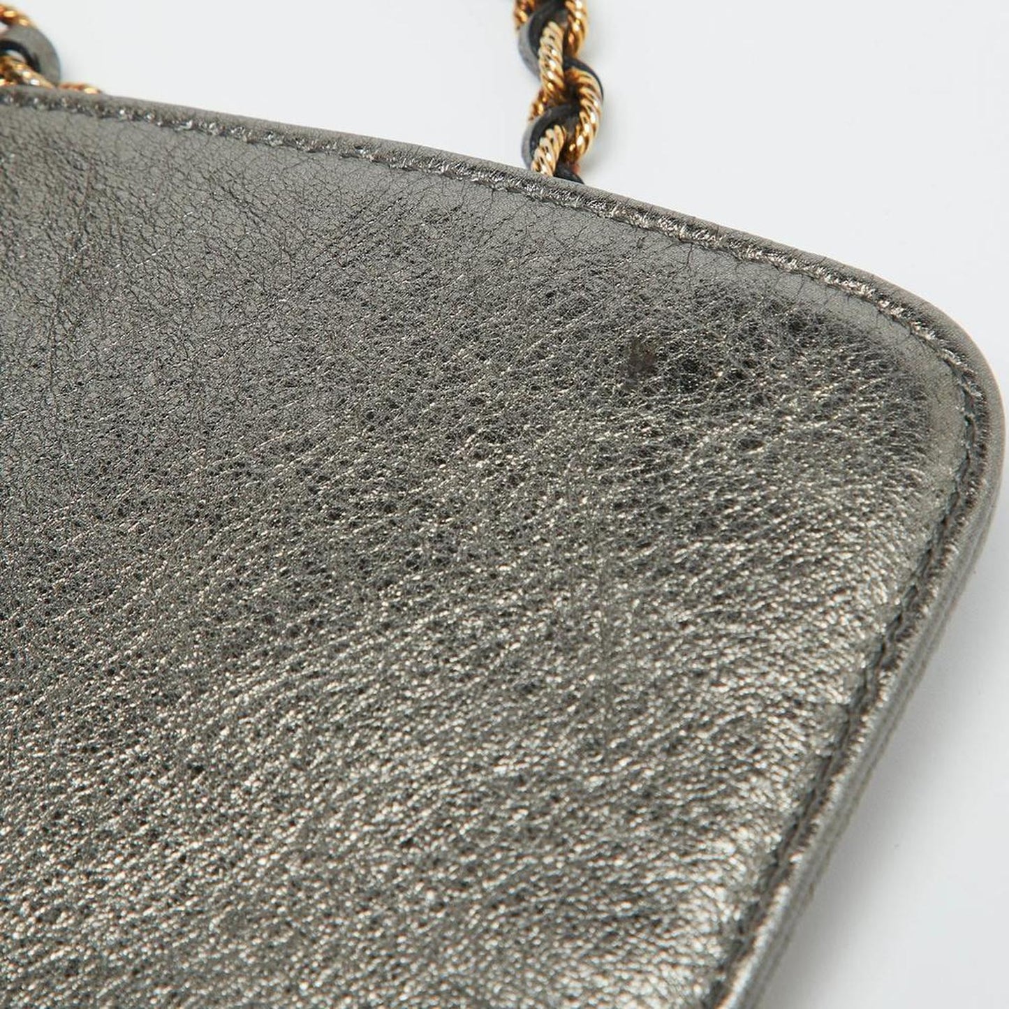 Metallic Quilted Leather Pushlock Flap Shoulder Bag