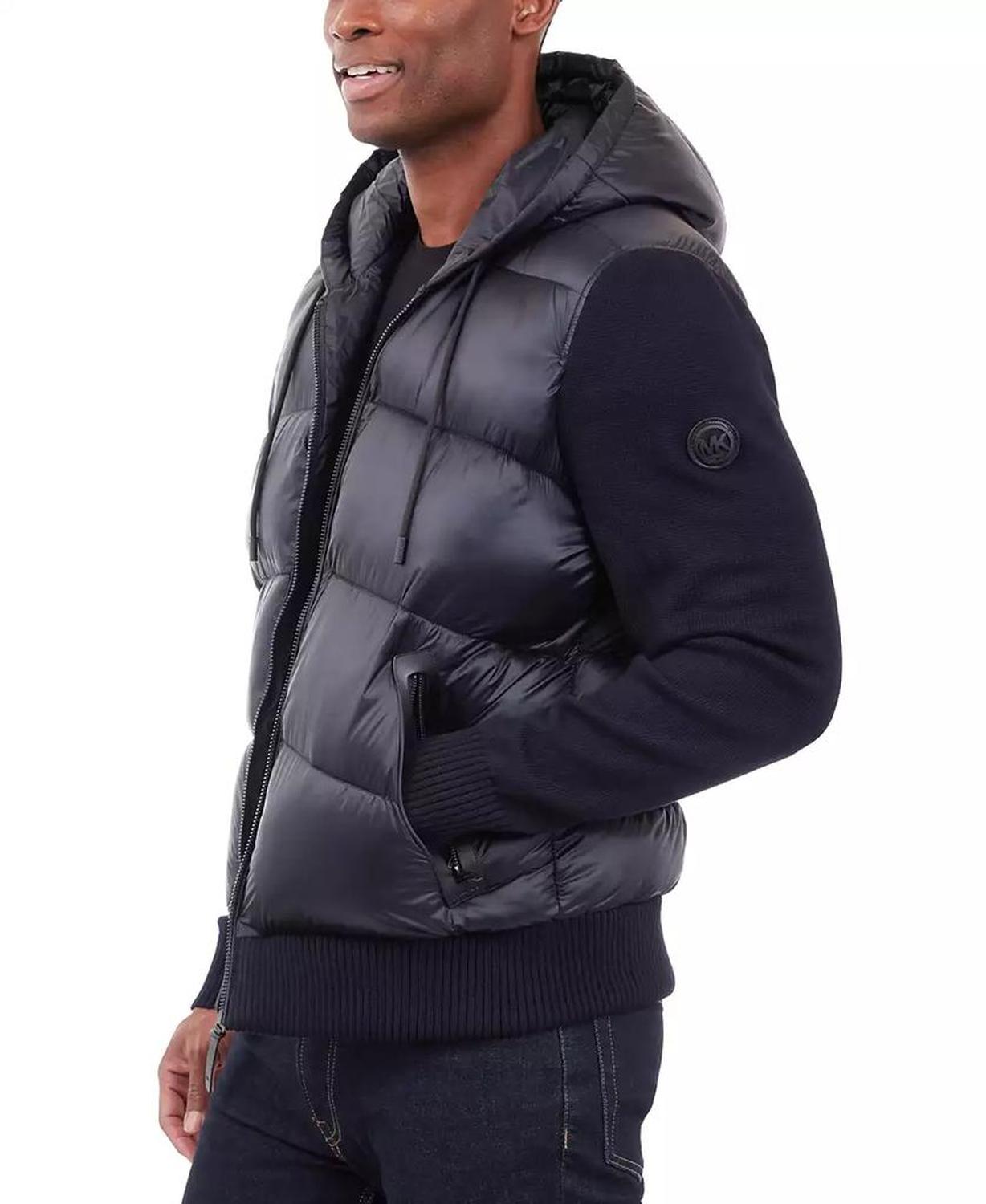 Men's Mixed-Media Hooded Zip Sweater Jacket