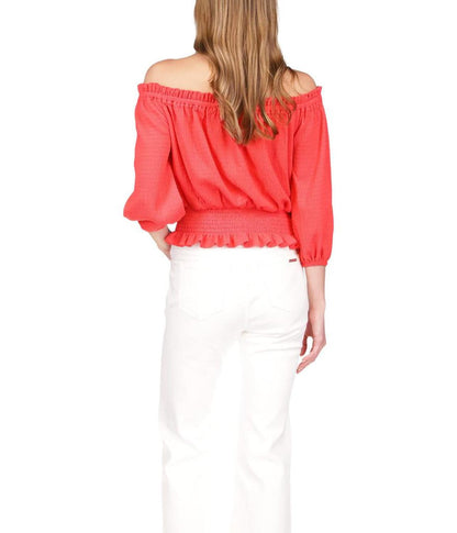 Smocked Long Sleeve Blouson Top