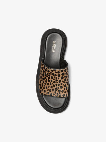 Kendra Cheetah Print Calf Hair Platform Slide Sandal