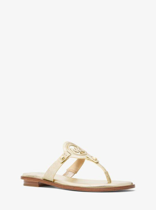 Aubrey Cutout Metallic Leather T-Strap Sandal