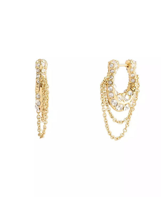 Faux Stone Signature Pavé C Chain Hoop Earrings