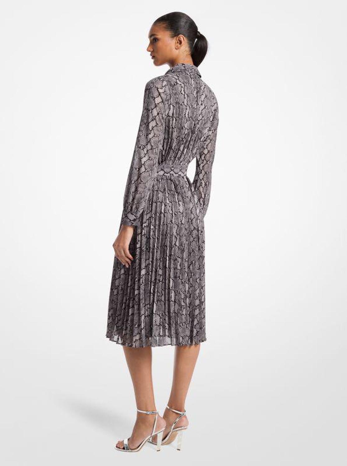 Snake Print Georgette Pleated Shirtdress