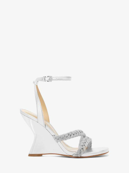 Nadina Embellished Metallic Leather Wedge Sandal