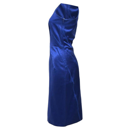 Michael Kors Mini Scratch Effect One-Shoulder Dress in Blue Satin