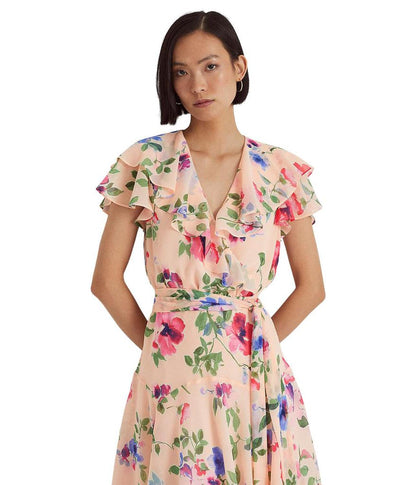 Petite Floral Belted Crinkle Georgette Dress