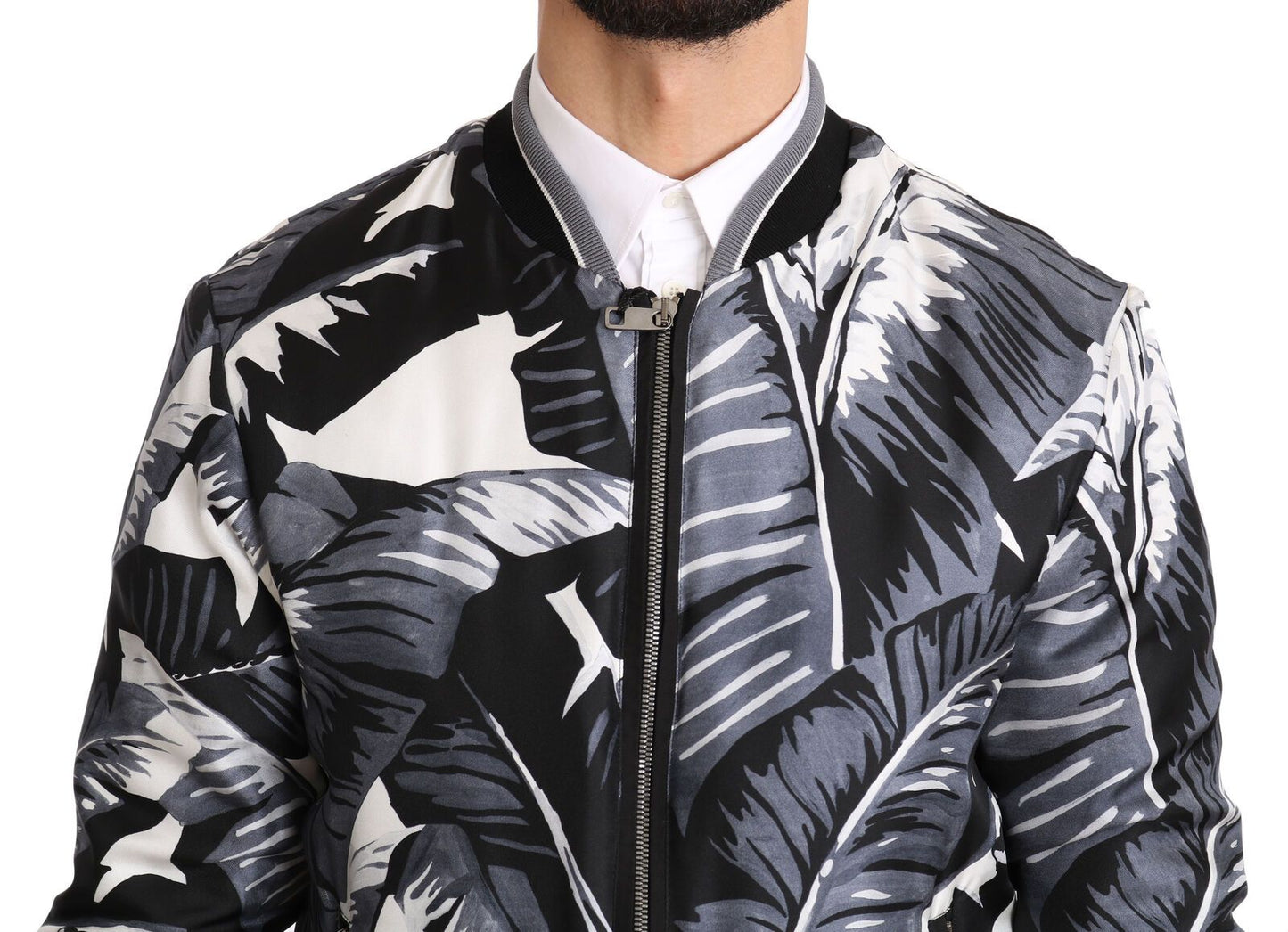 Dolce & Gabbana Elegant Banana Leaf Print Silk Bomber Jacket