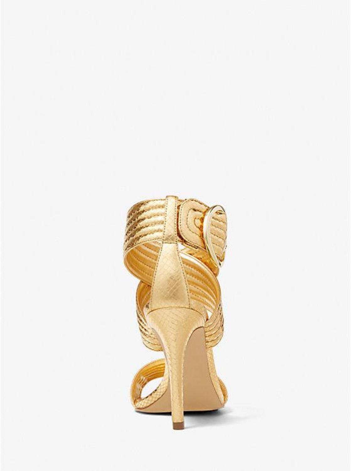 Remi Metallic Snake Embossed Leather Sandal