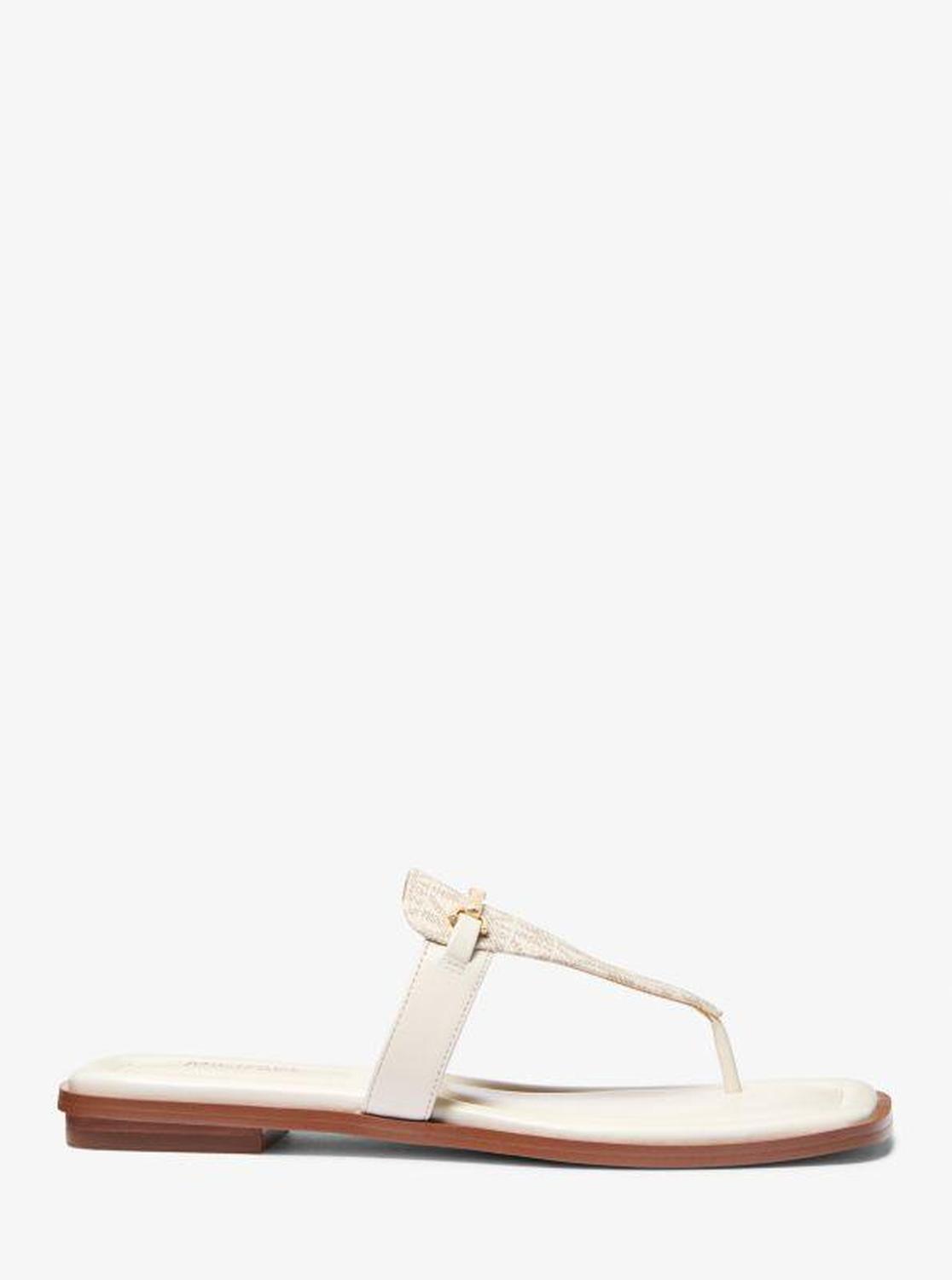 Lena Signature Logo and Leather T-Strap Sandal