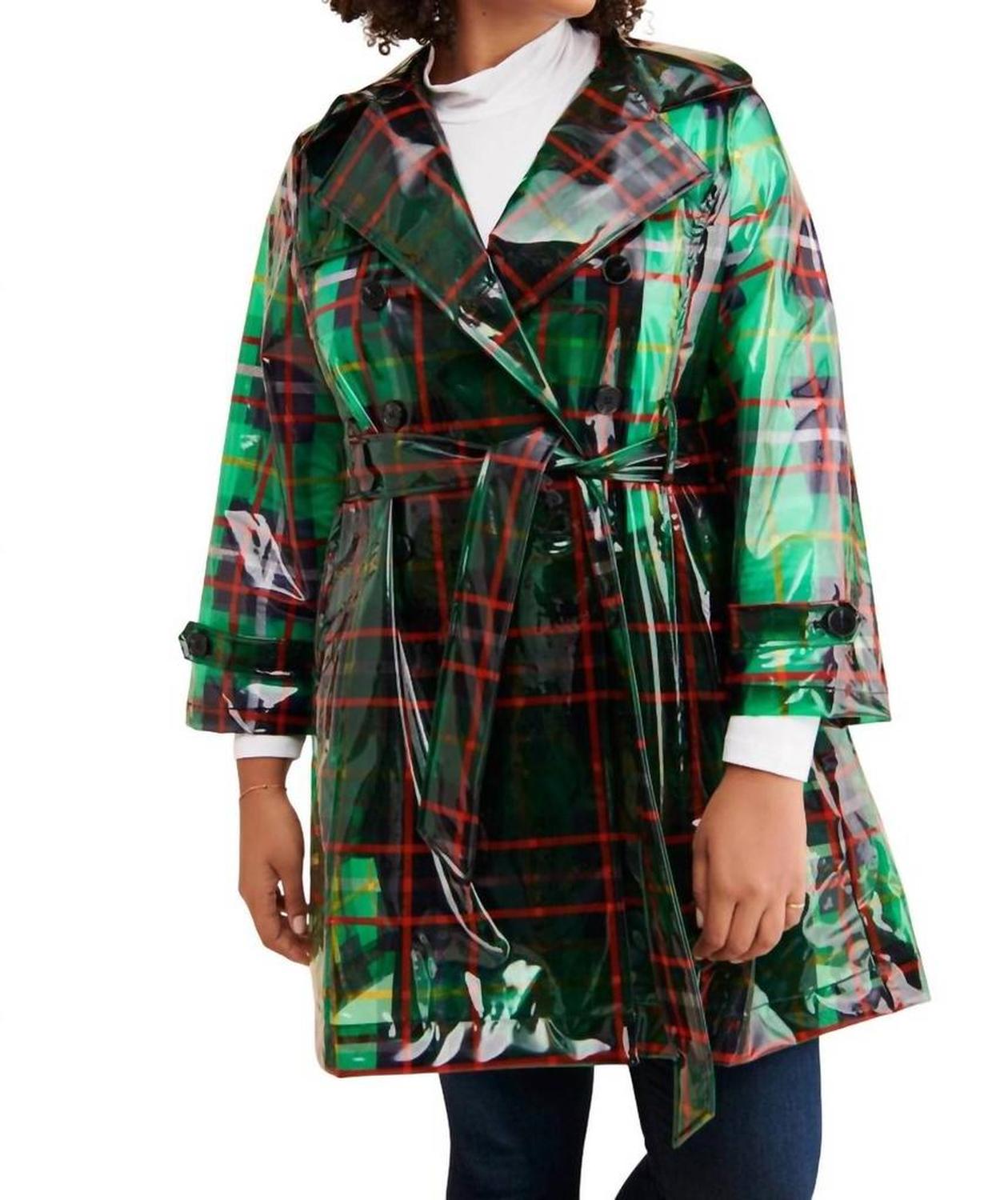 London Fog Plaid Raincoat In Green