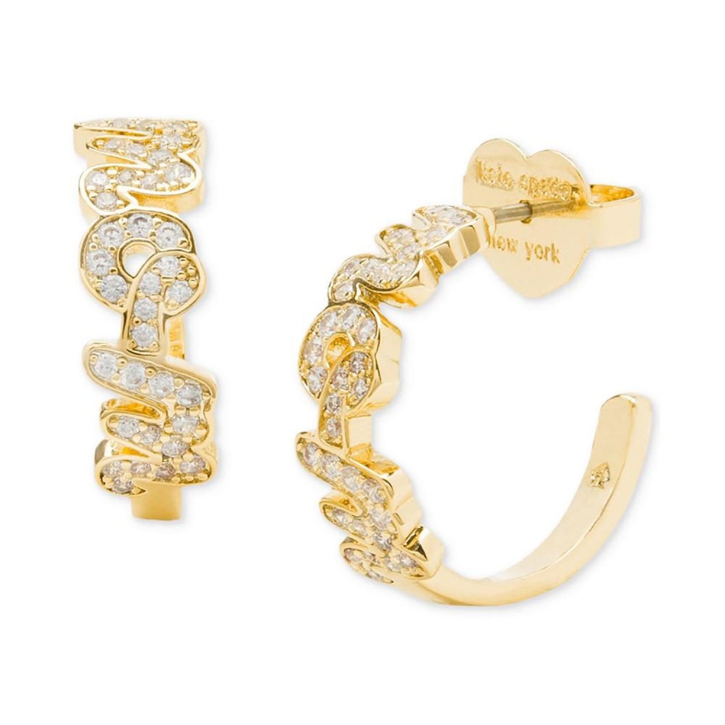 Gold-Tone Love You, Mom Crystal Small Huggie Hoop Earrings, 0.5"